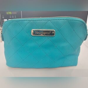 Neutrogena teal blue aqua stitched makeup bag, pouch, purse, toiletries